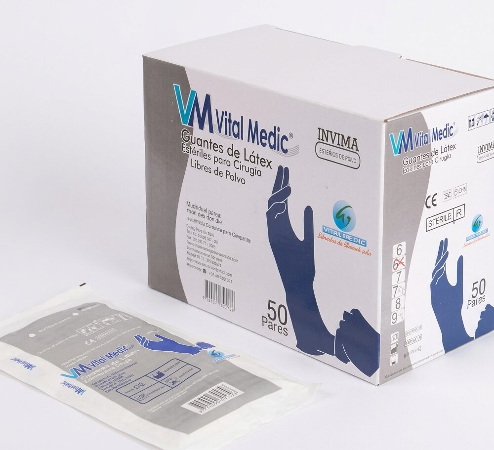 GUANTES ESTERILIZADOS AZUL X 50 TALLA S,M,L (VITAL MEDIC)
