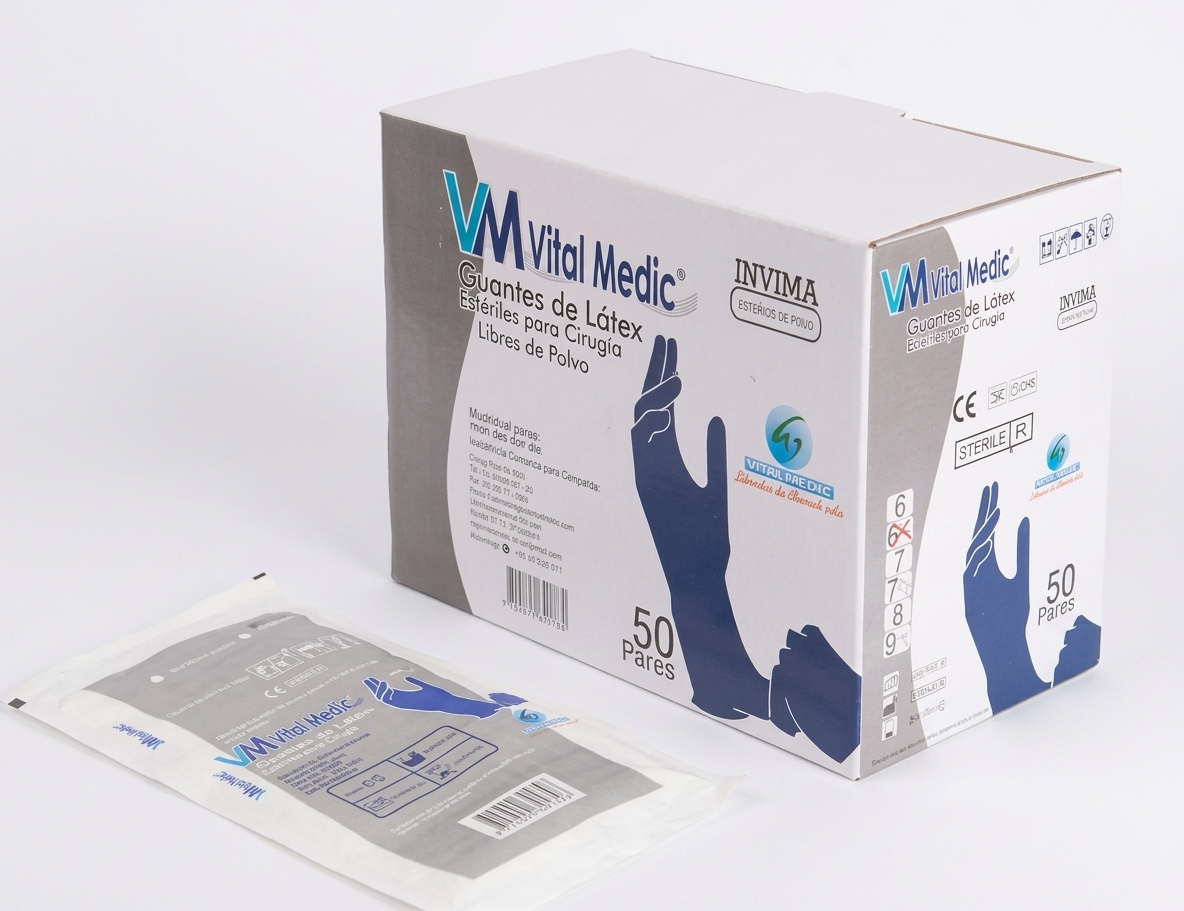 GUANTES ESTERILIZADOS AZUL X 50 TALLA S,M,L (VITAL MEDIC)