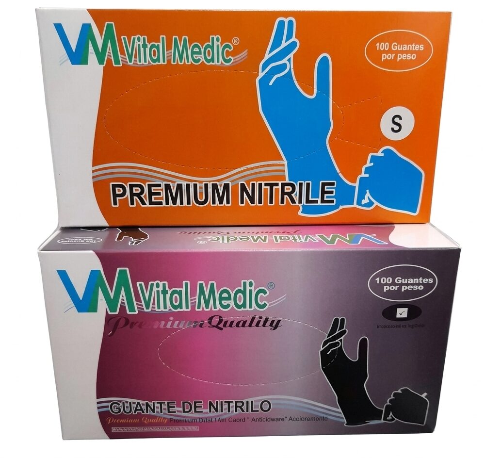 GUANTES DE NITRILO AZUL Y NEGRO TALLA S,M,L (VITAL MEDIC)